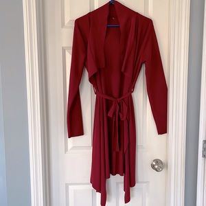 Red Open Front Sweater with Tie